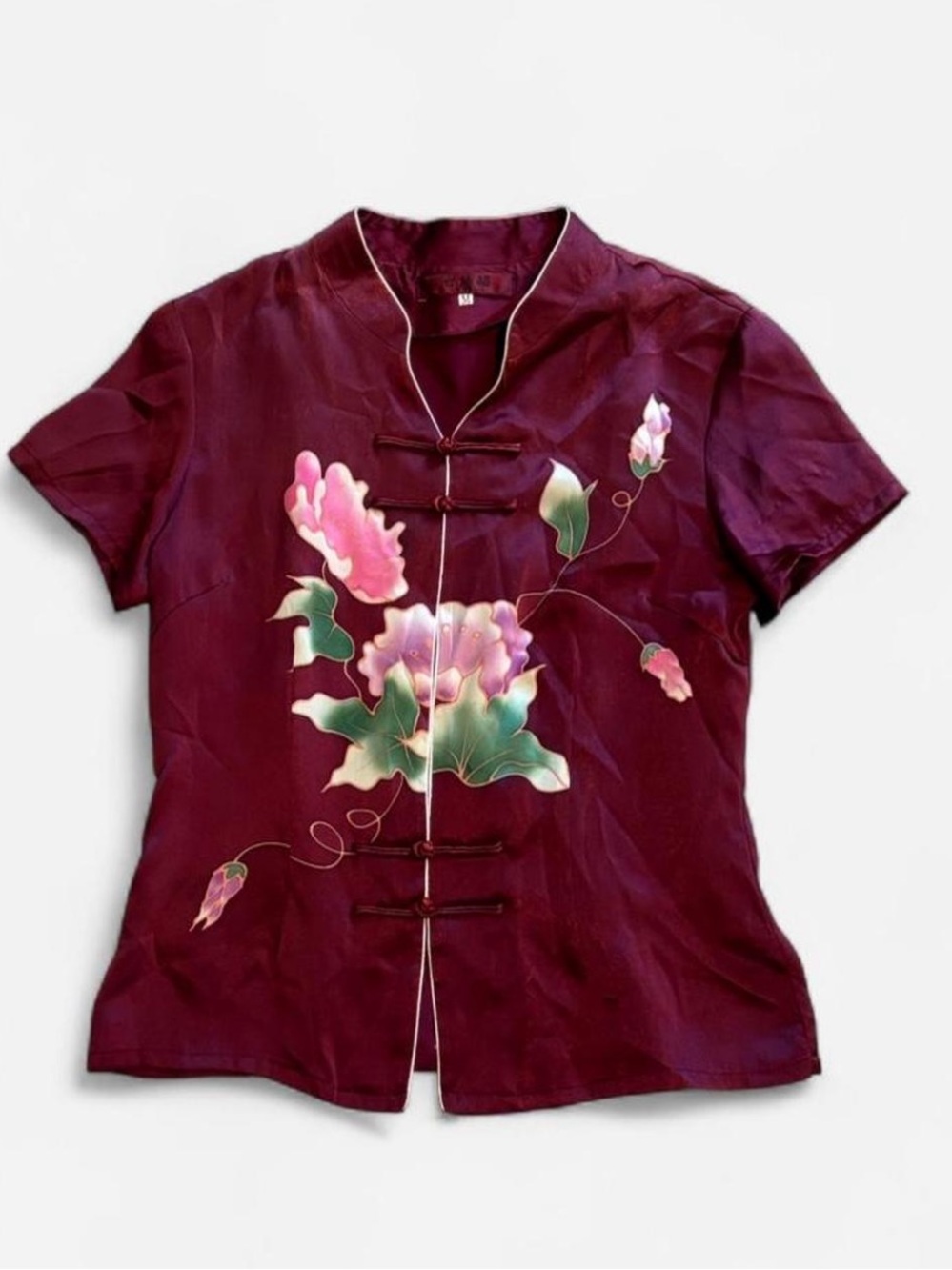 Vintage Hand-Painted Silk Mandarin Blouse